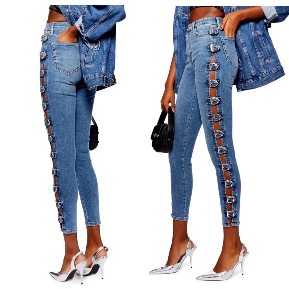 Topshop NWT high waisted buckle skinny jeans 26